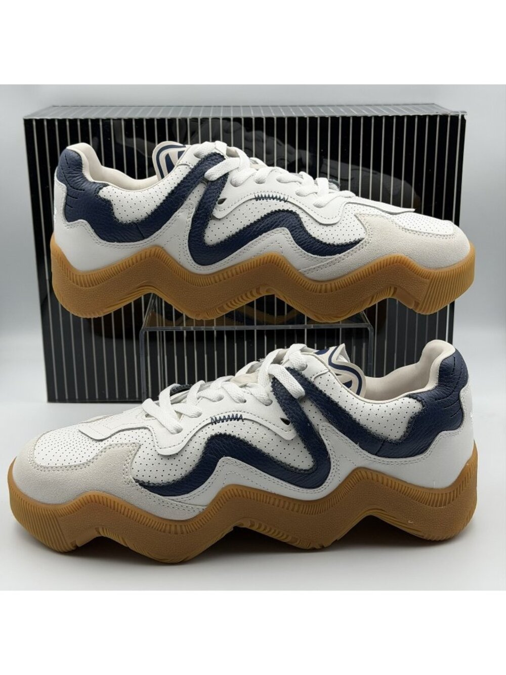 MSCHF V2.WAV White Cream Navy US 10 Men's Athletic Shoes Wavy Sole Sneakers